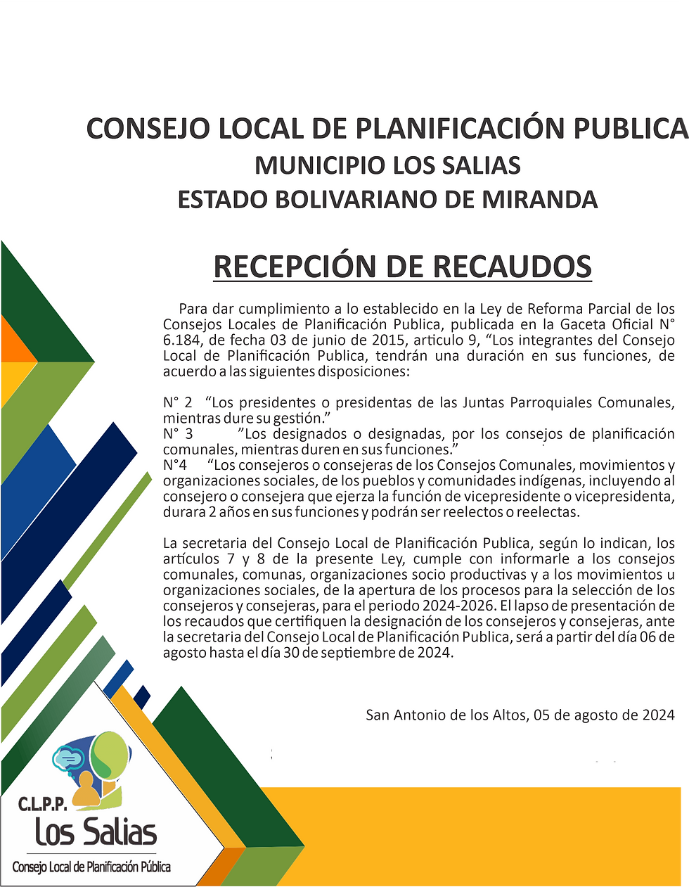Presentacion de recaudos para la designacion de consejeros y consejeras 2024-2026