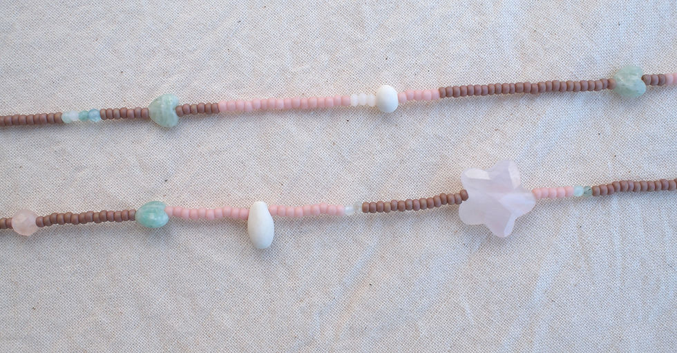 Miniatúra: Handcrafted necklace PINK and BEIGE