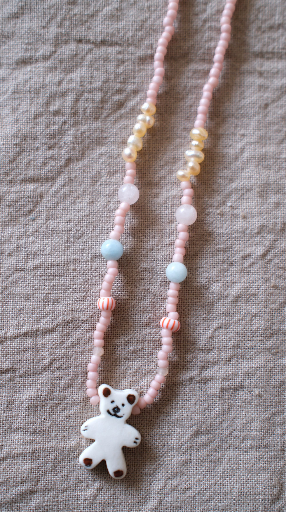 Miniatúra: Handcrafted necklace BEAR and pearls