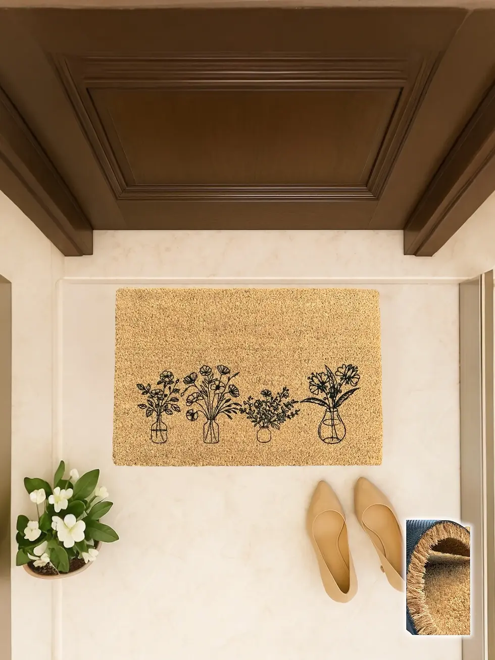 Vasenblumen 40x60 cm, Vazo Çiçek Desenli Kapı Önü Koko Paspası