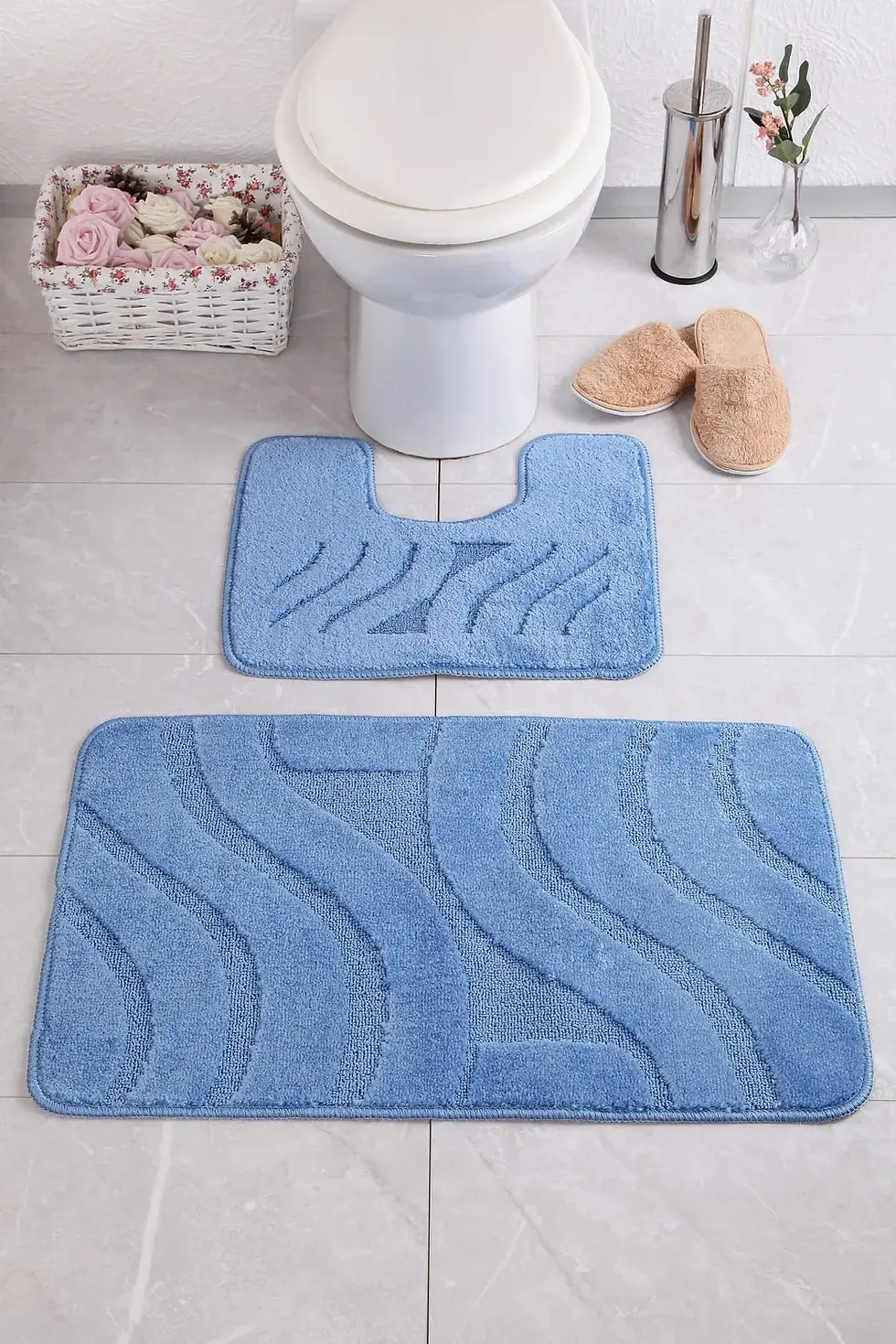 Symphony Mavi 2li Banyo Paspası (50x80 40x50 cm) (Oyuklu)