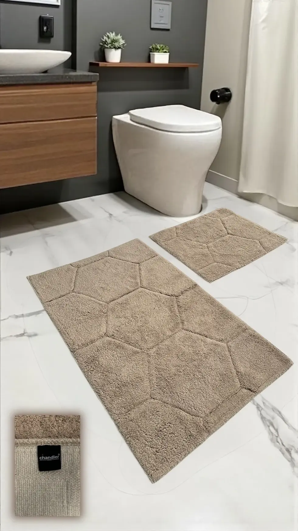 Göksu Pamuklu Banyo Paspası Takımı – 2’li Dokuma Tabanlı, Yumuşak Dokulu Tasarım