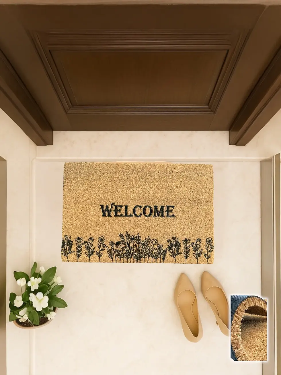 Fiori 40x60 cm, Çiçek Desenli Kapı Önü Koko Paspası