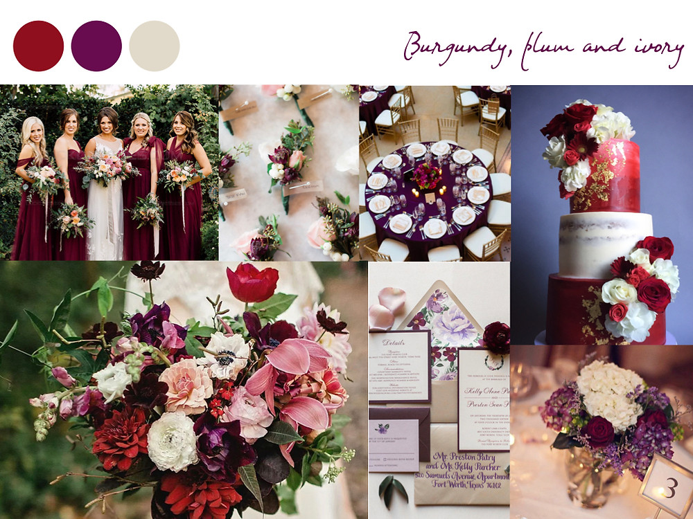 burgundy plum, ivory dark red, violet wedding colours, fall palette, wedding palette, destination wedding portugal, lisbon. white dots wedding planning