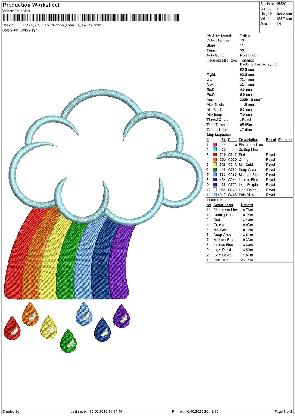 Thumbnail: Cloud and Rainbow Appliqué. Machine Embroidery Applique Design.
