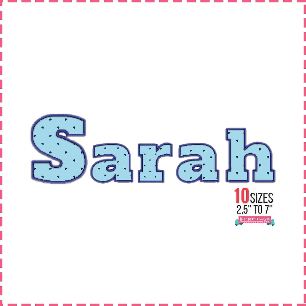 Sarah Applique Font. BX+10 Formats. Block Machine Embroidery