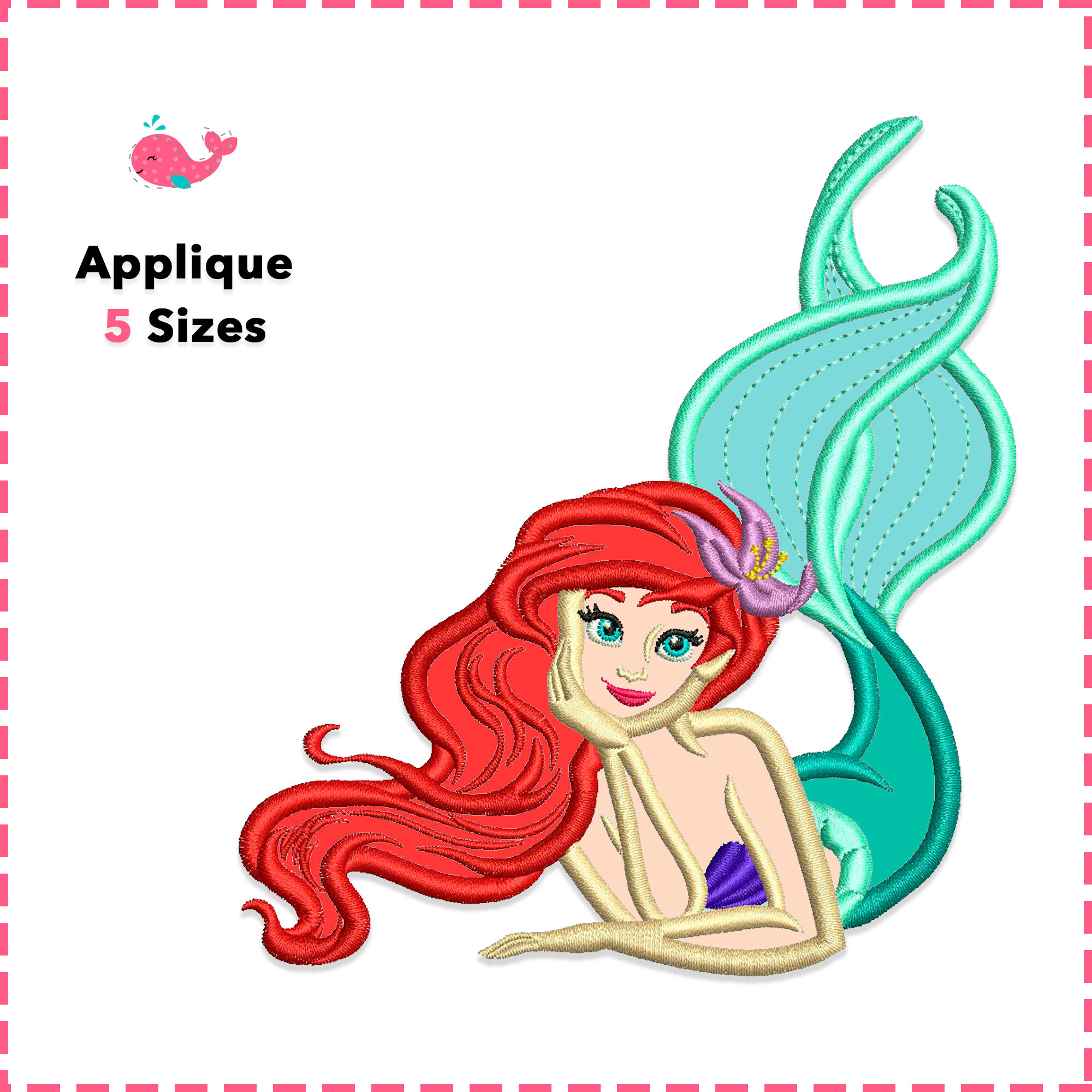 Ariel Appliqué. The Little Mermaid. Machine Embroidery Applique Design