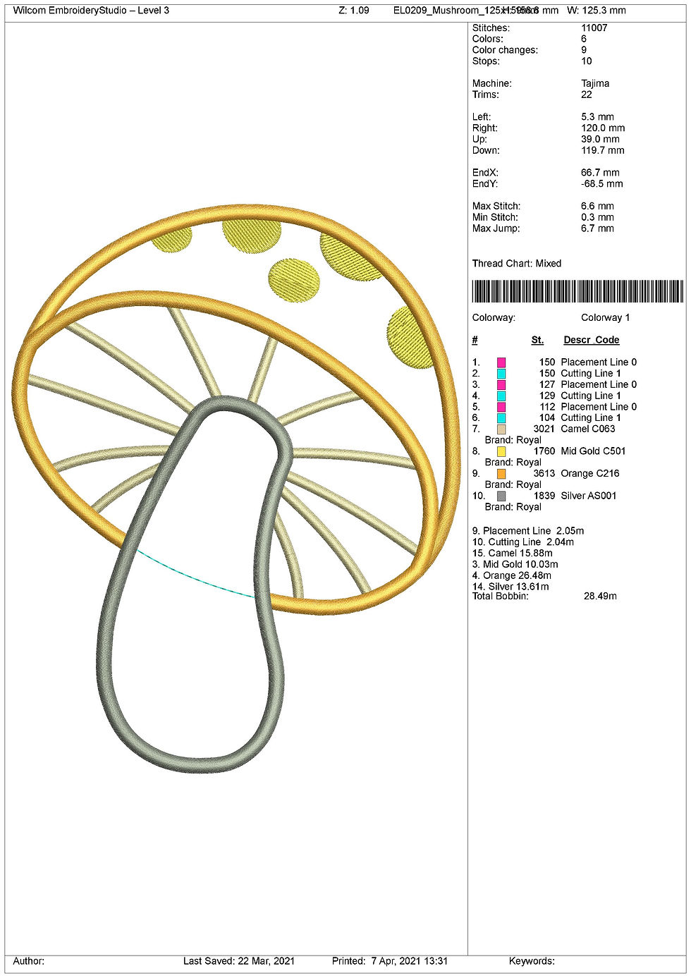 Thumbnail: Mushroom Appliqué. Machine Embroidery Applique Design.