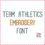 Thumbnail: Team Athletics Embroidery Font. BX+9 Formats. Machine Embroidery
