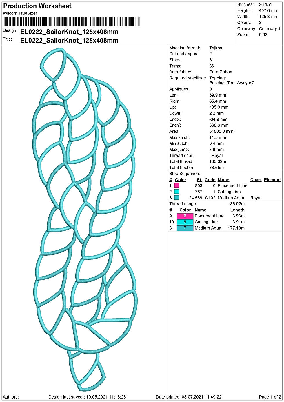 Thumbnail: Sailor Knot Appliqué. Machine Embroidery Applique Design