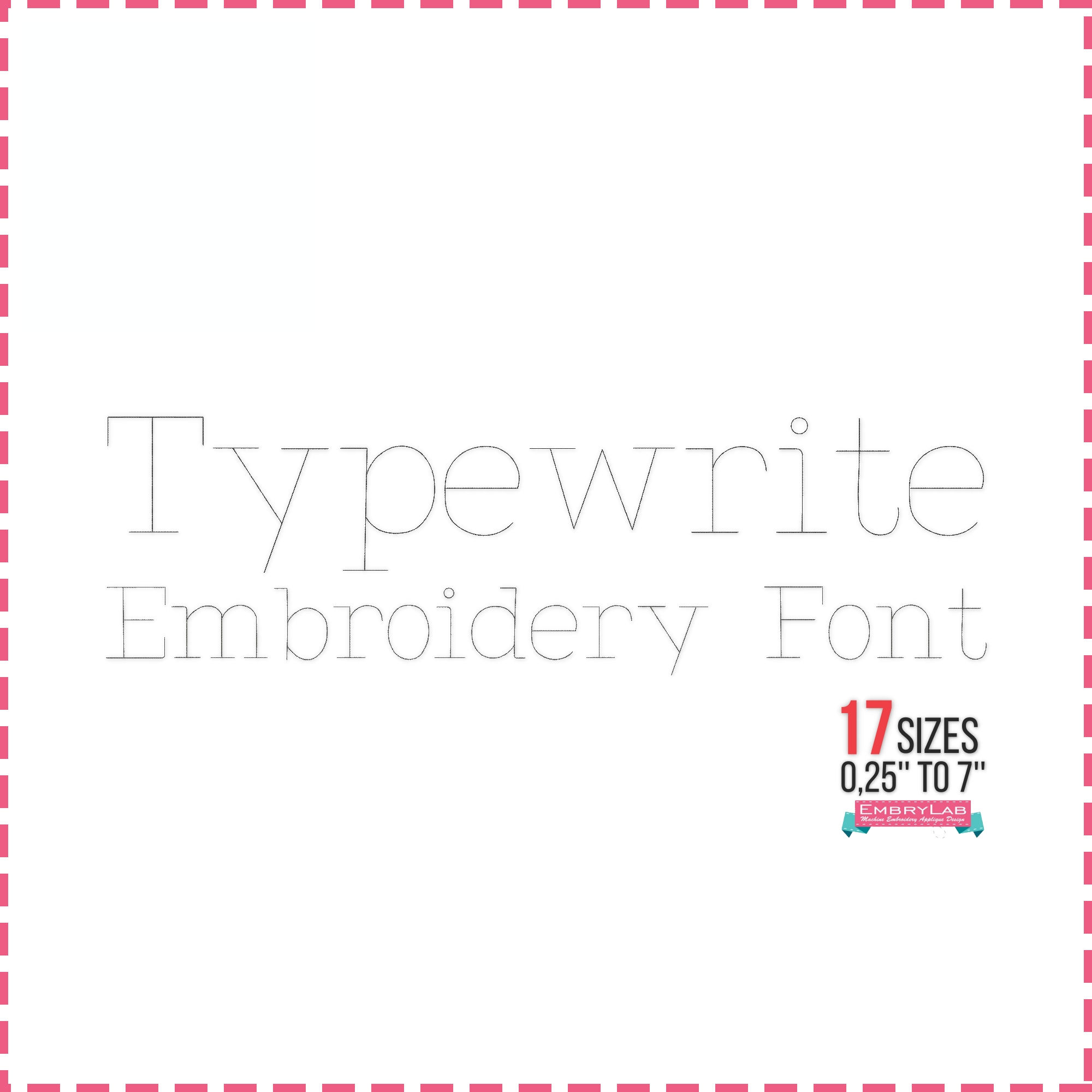Typewrite Embroidery Font. BX+10 Formats. Block Machine Embroidery