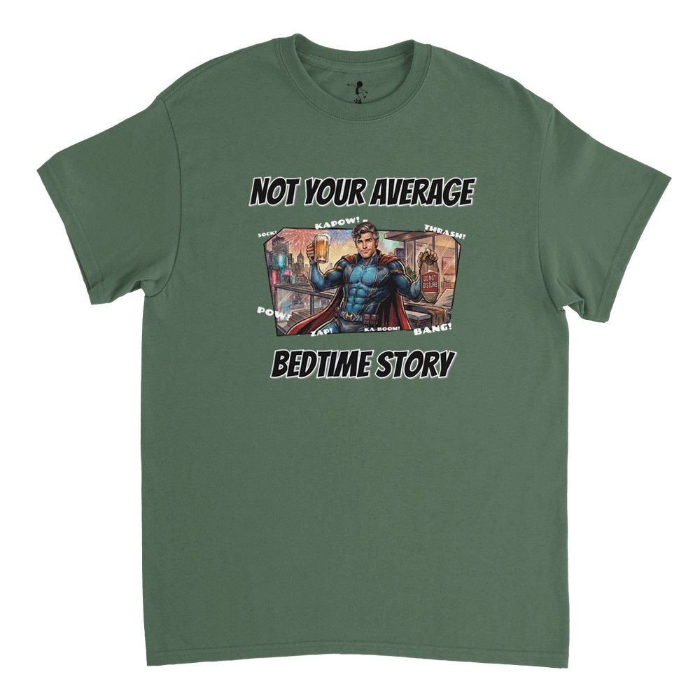 Flat lay of military green Not Your Average Bedtime Story" T-Shirt