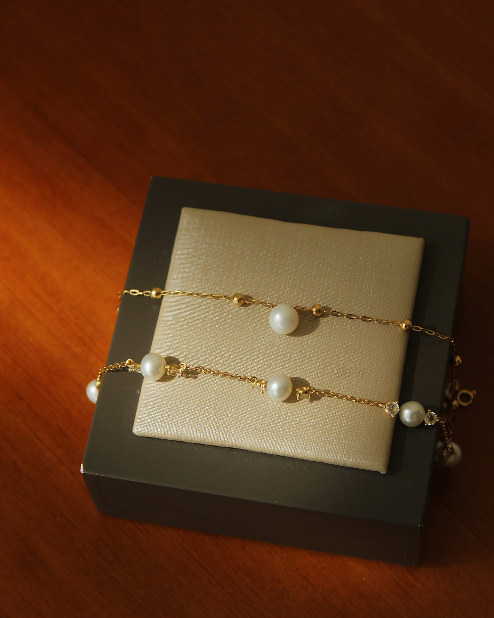Miniatura: Pulseira de Pérola e Topázio Branco em Ouro Amarelo 18k