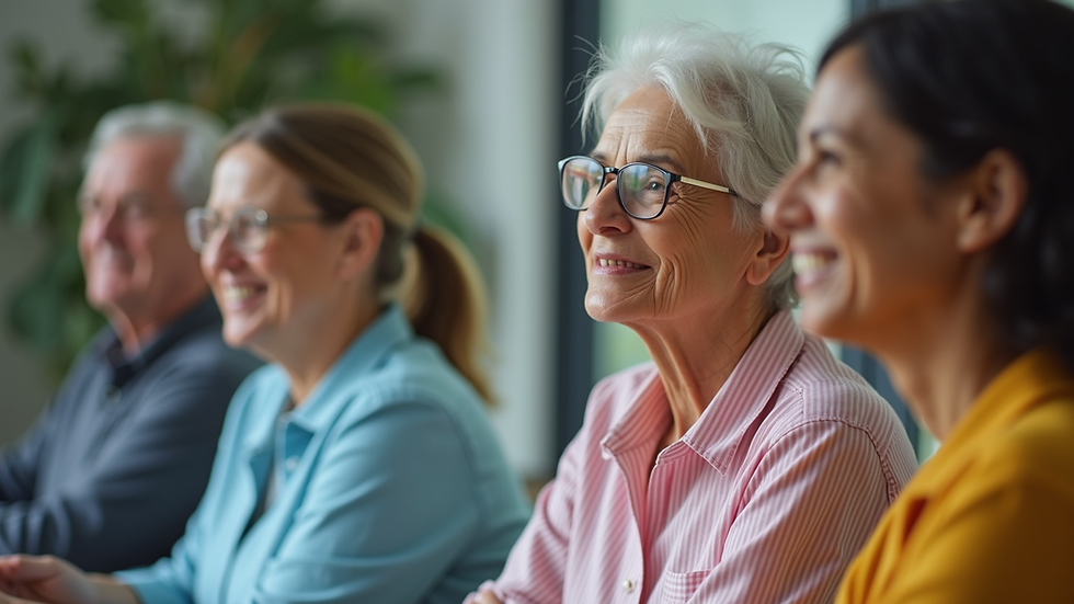 Close-up view of a caregiver attending a community support workshop