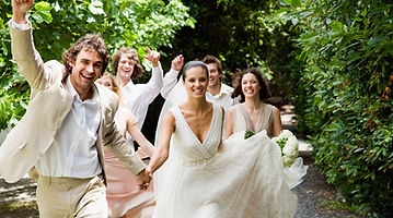 Gelukkige huwelijksgroep in openlucht