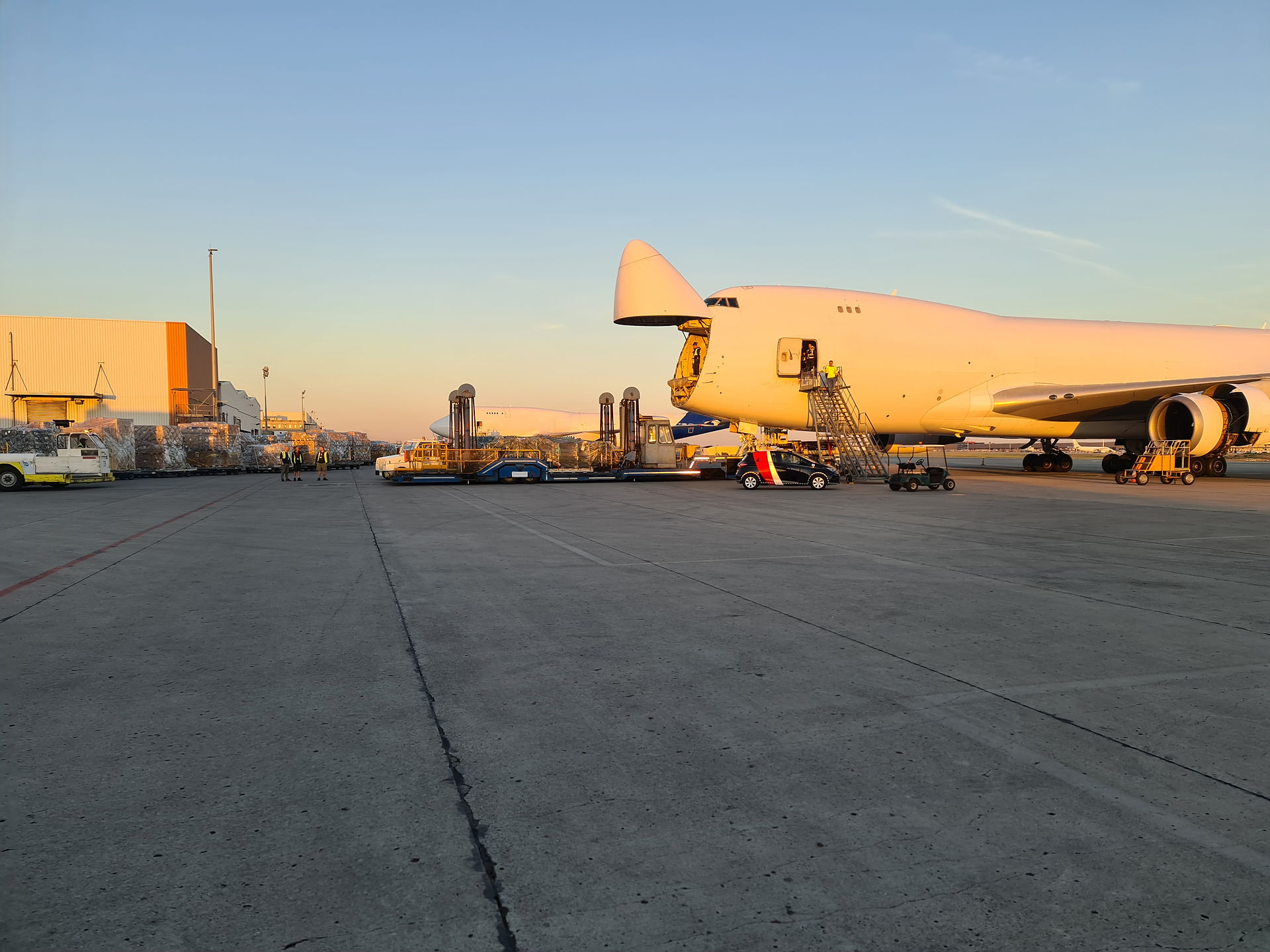 Boeing 747 on the runway ready for departure with tour equipment on board