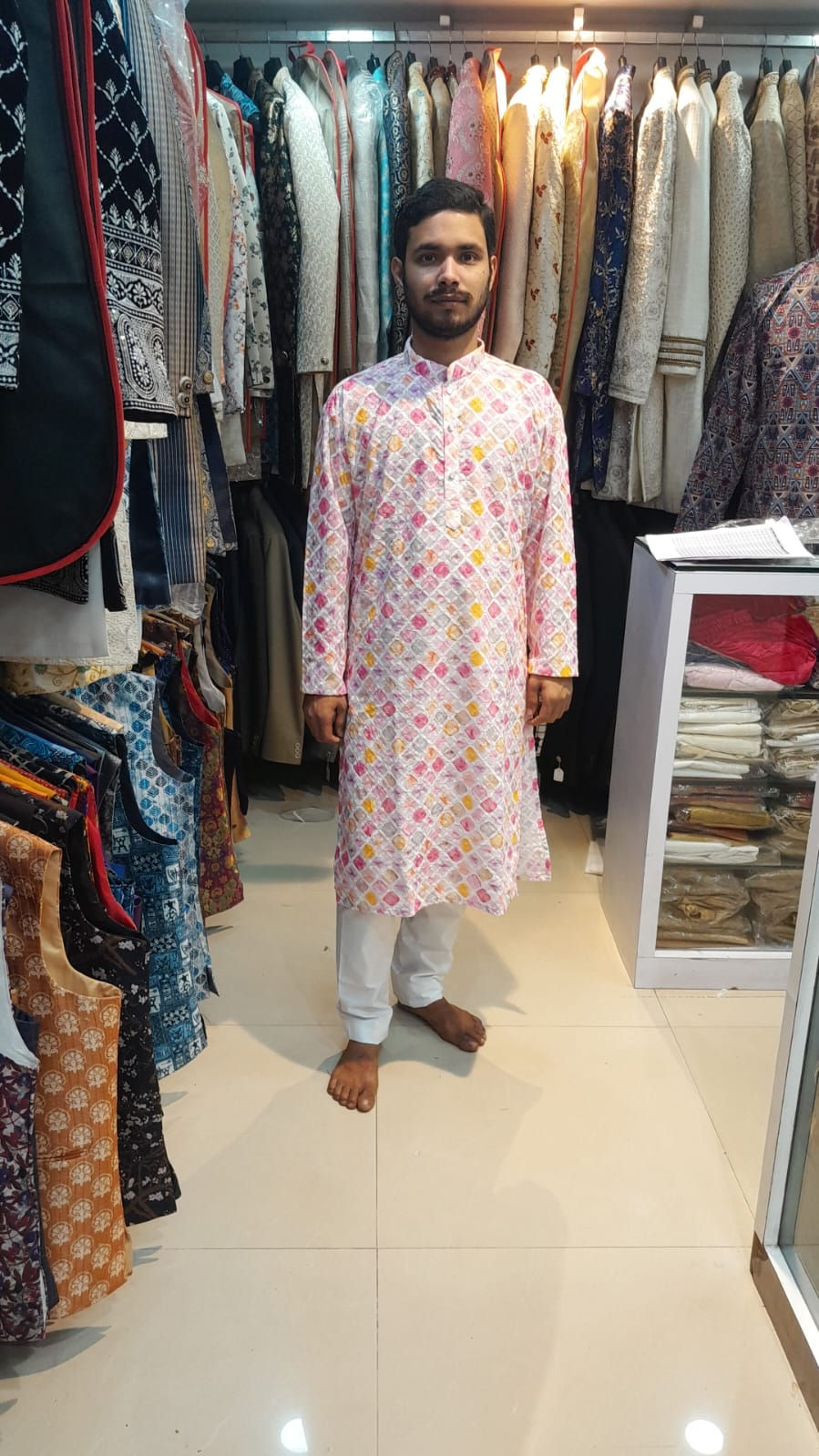 Pink White Digital Printed Chicken Soft Cotton Kurta Set