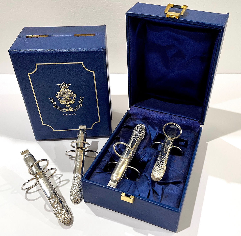 Thumbnail: SOLD: Christofle Ritz Paris Silver Asparagus Tongs - Set of Four