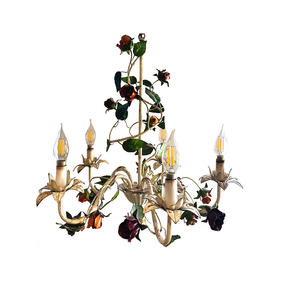 SOLD: Vintage Italian Tole Rosebud Chandelier - 5 Arms