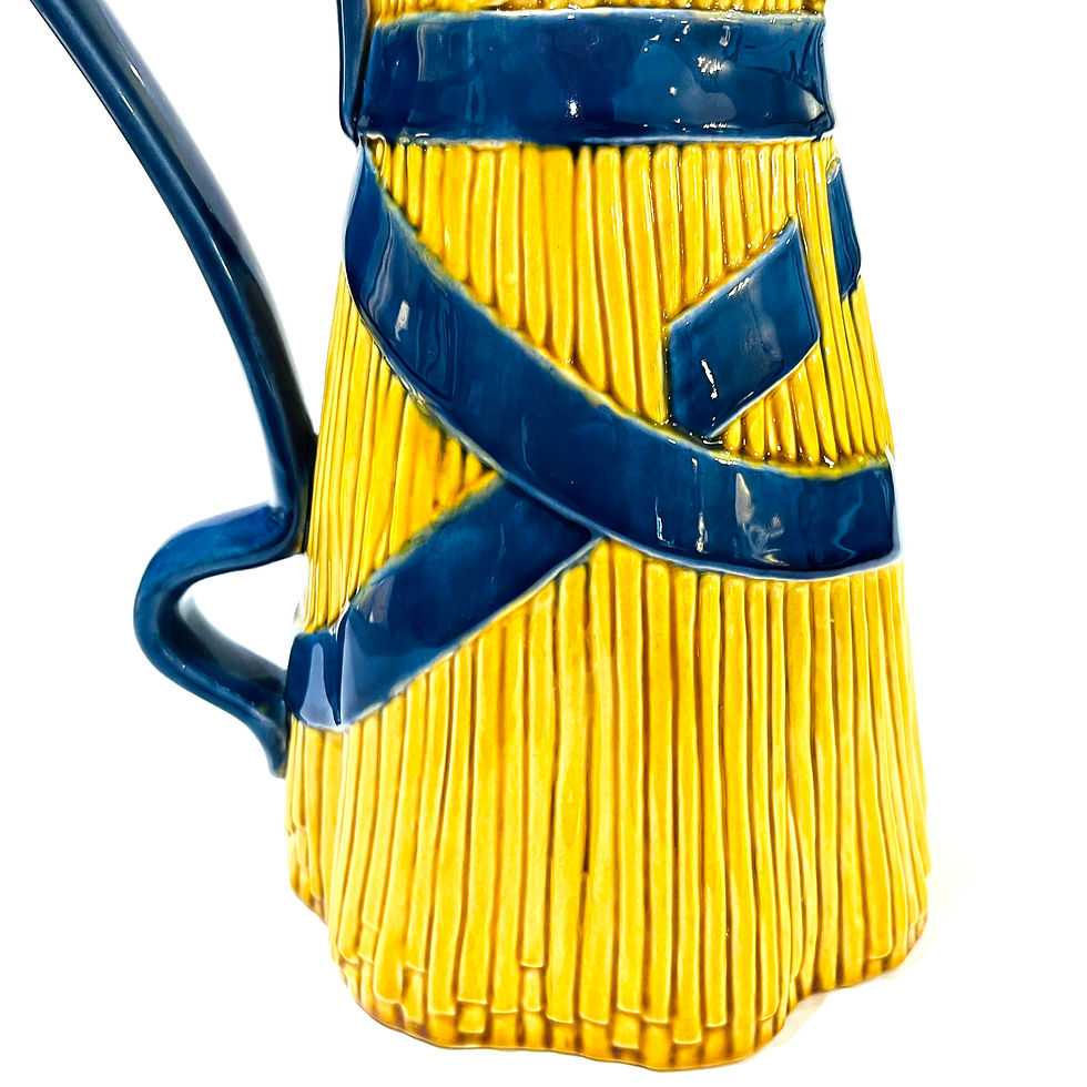 Thumbnail: SOLD: 1990s Bordallo Pinheiro Blue Ribbon Banding Wheat Sheaf Pitcher