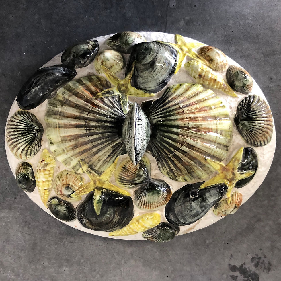 Thumbnail: SOLD: Mid-Century Majolica Shellfish Tureen by Secla Portugal