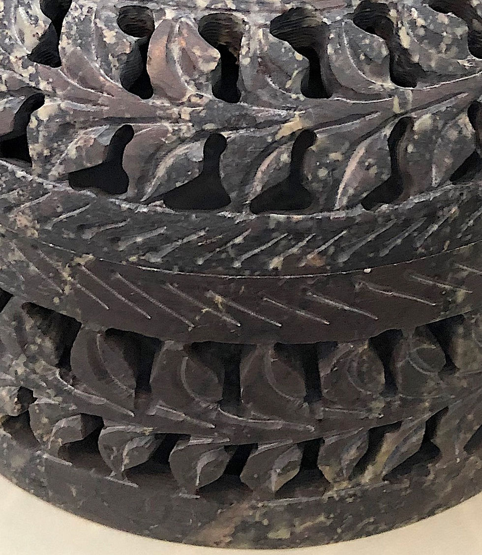 Thumbnail: SOLD: Hand-Carved Pierced Domed Lid Soapstone Box