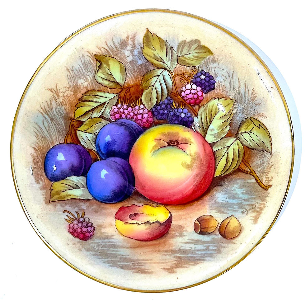 Thumbnail: SOLD: Aynsley Orchard Fruit Tea Cups & Saucers - Hand-Painted - Set of Six Pairs