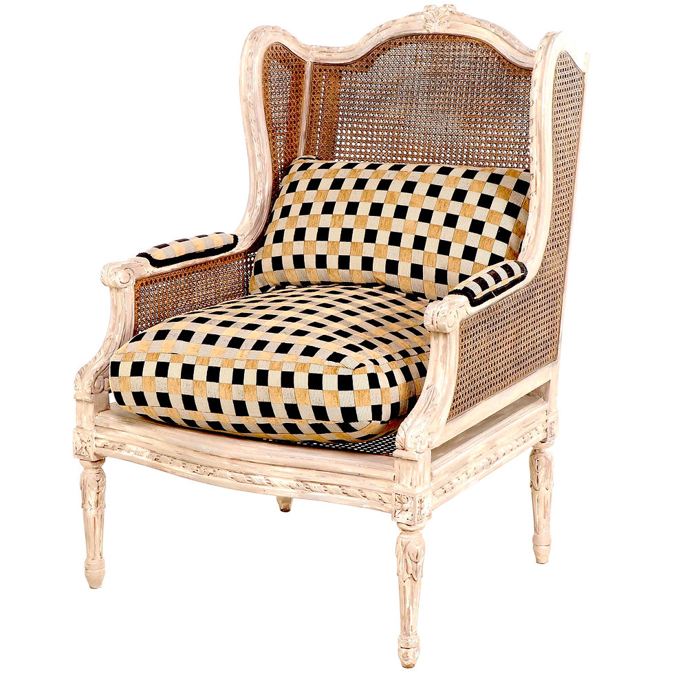 Thumbnail: Louis XV Caned Wingback Bergeres - Clarence House Cushions - Pair