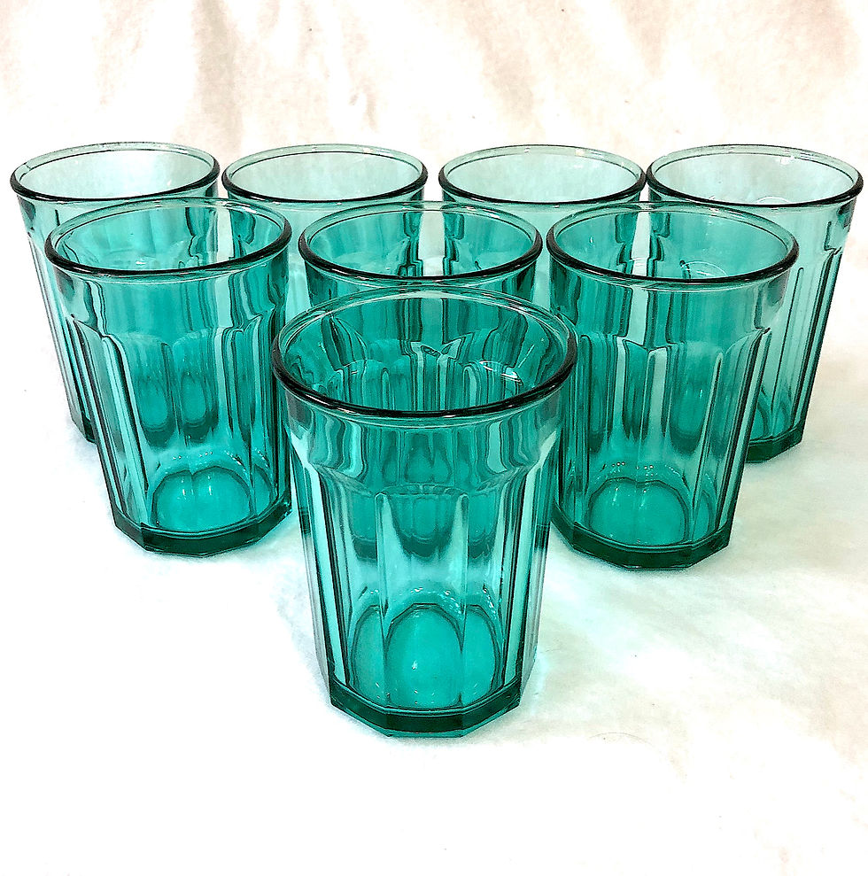 SOLD: Luminarc French Turquoise Teal 10 Panel Tall Tumblers - Set of Eight