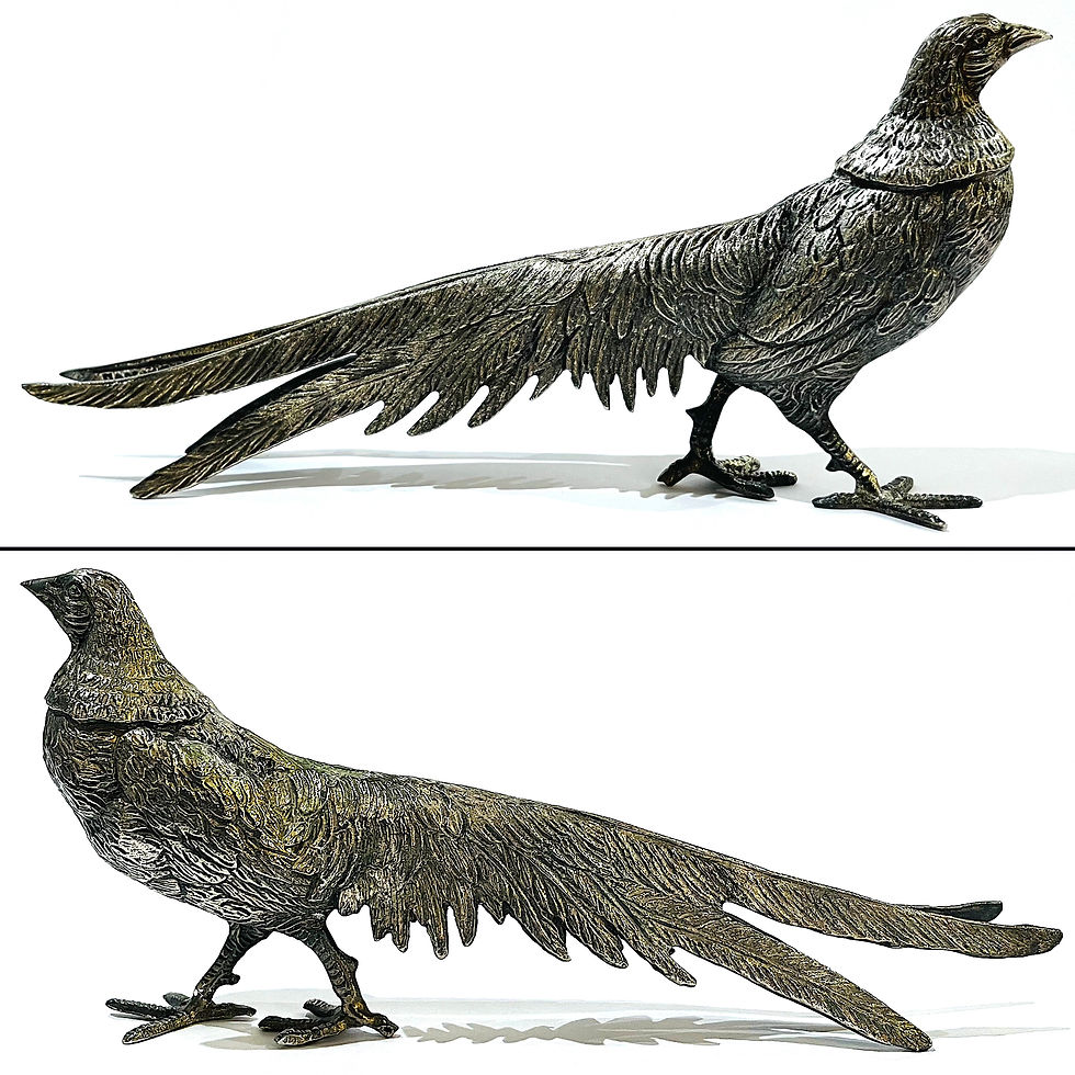Thumbnail: Mid-20th Century Italian Cast Silvered Metal Pheasants - Set of 4