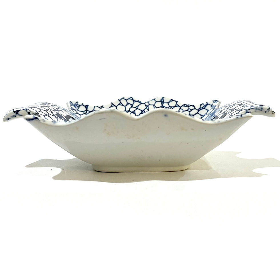 Thumbnail: Rare 1920's Blue & White Adams Chinese Bird With People Scalloped Pickle Dish