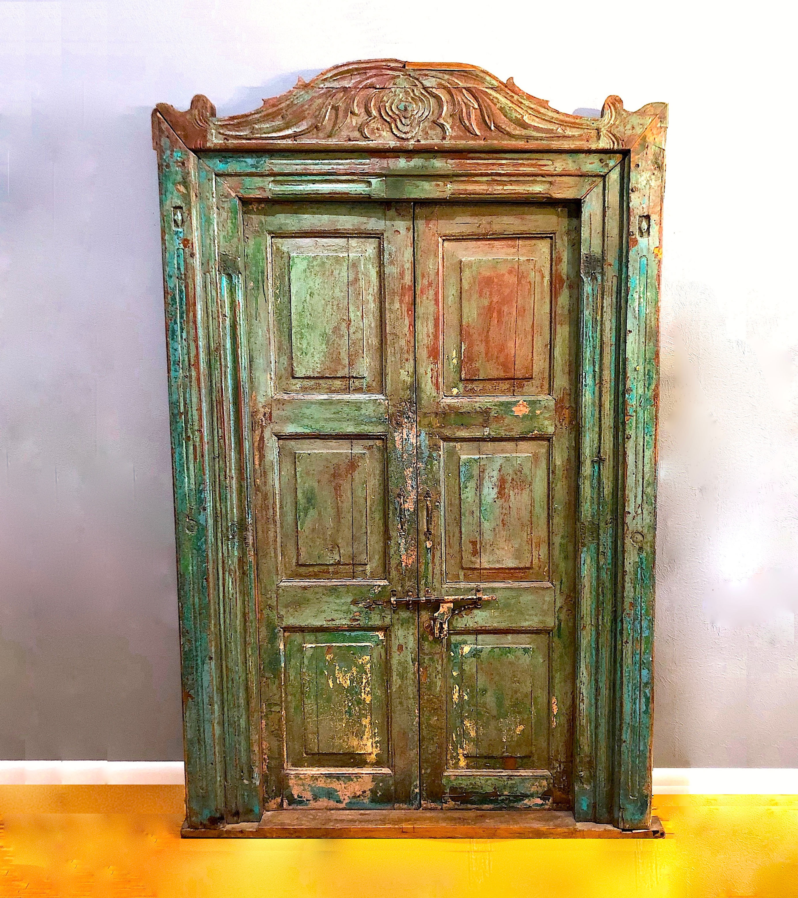 SOLD: Antique Indian Rajasthan Doors - Nile Green Turquoise