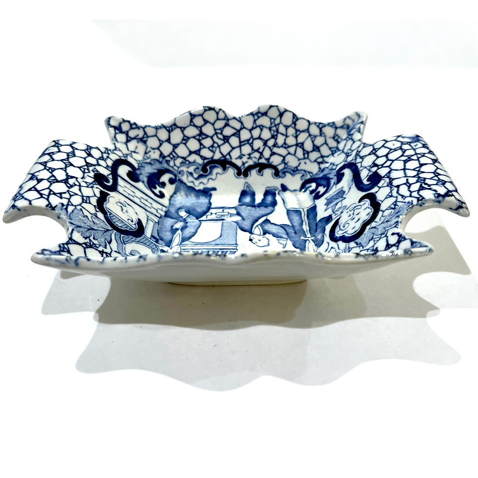 Thumbnail: Rare 1920's Blue & White Adams Chinese Bird With People Scalloped Pickle Dish