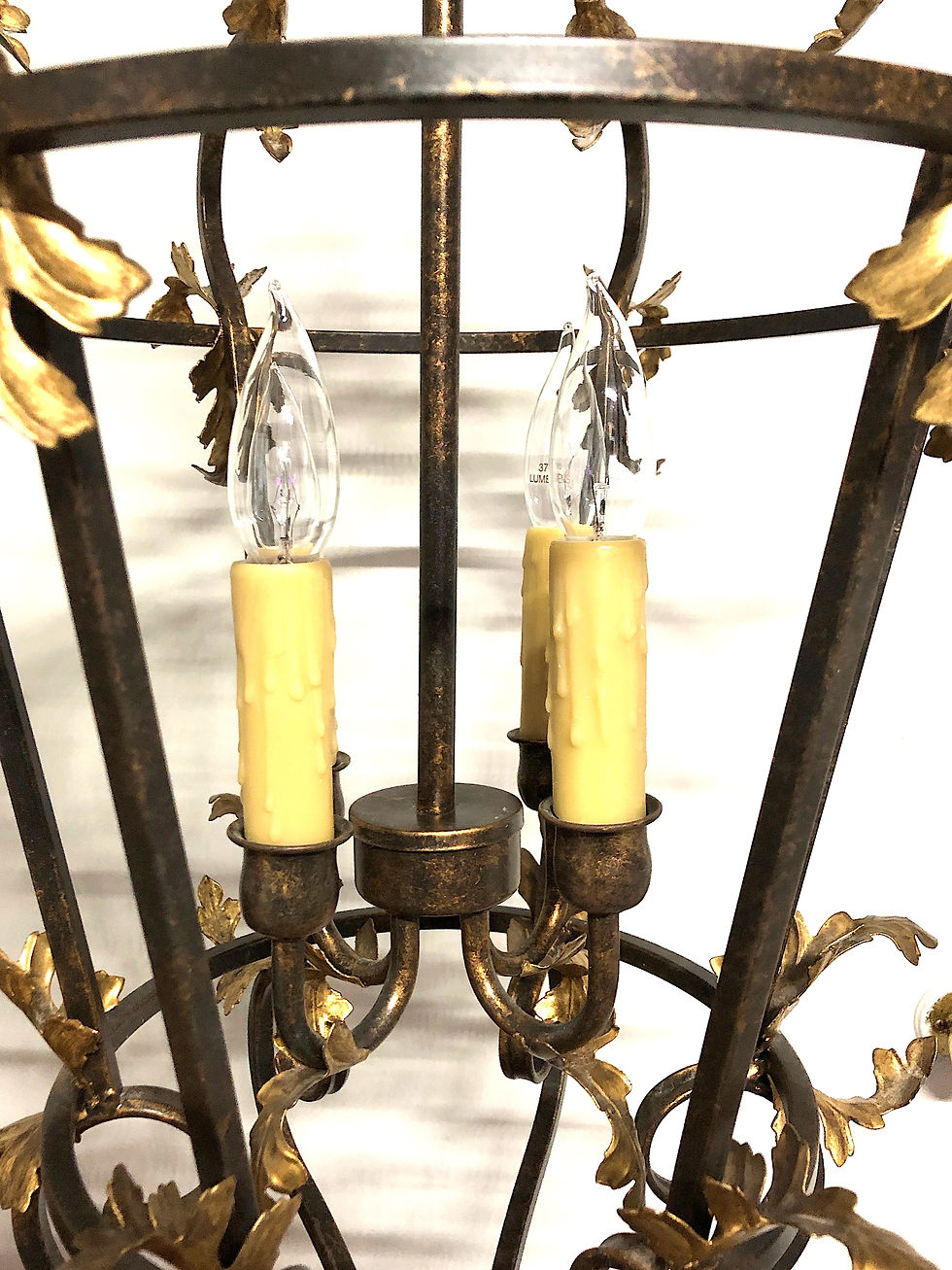Thumbnail: SOLD: Large Louis XV Iron and Gilded Tole Foliate Hanging Lantern