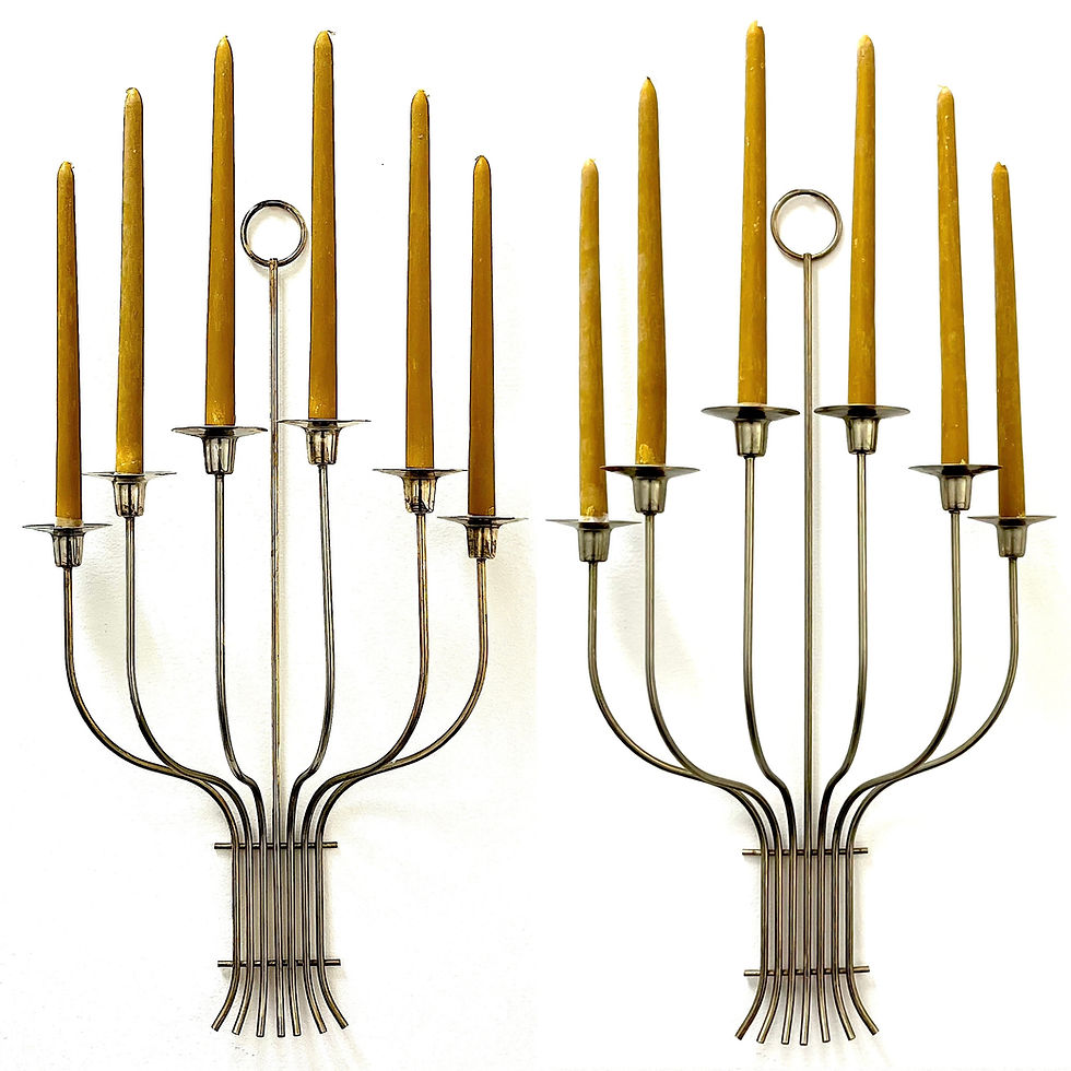 Thumbnail: MCM Silvered Brass Candle Sconces in the Style of Tommi Parzinger - PAIR
