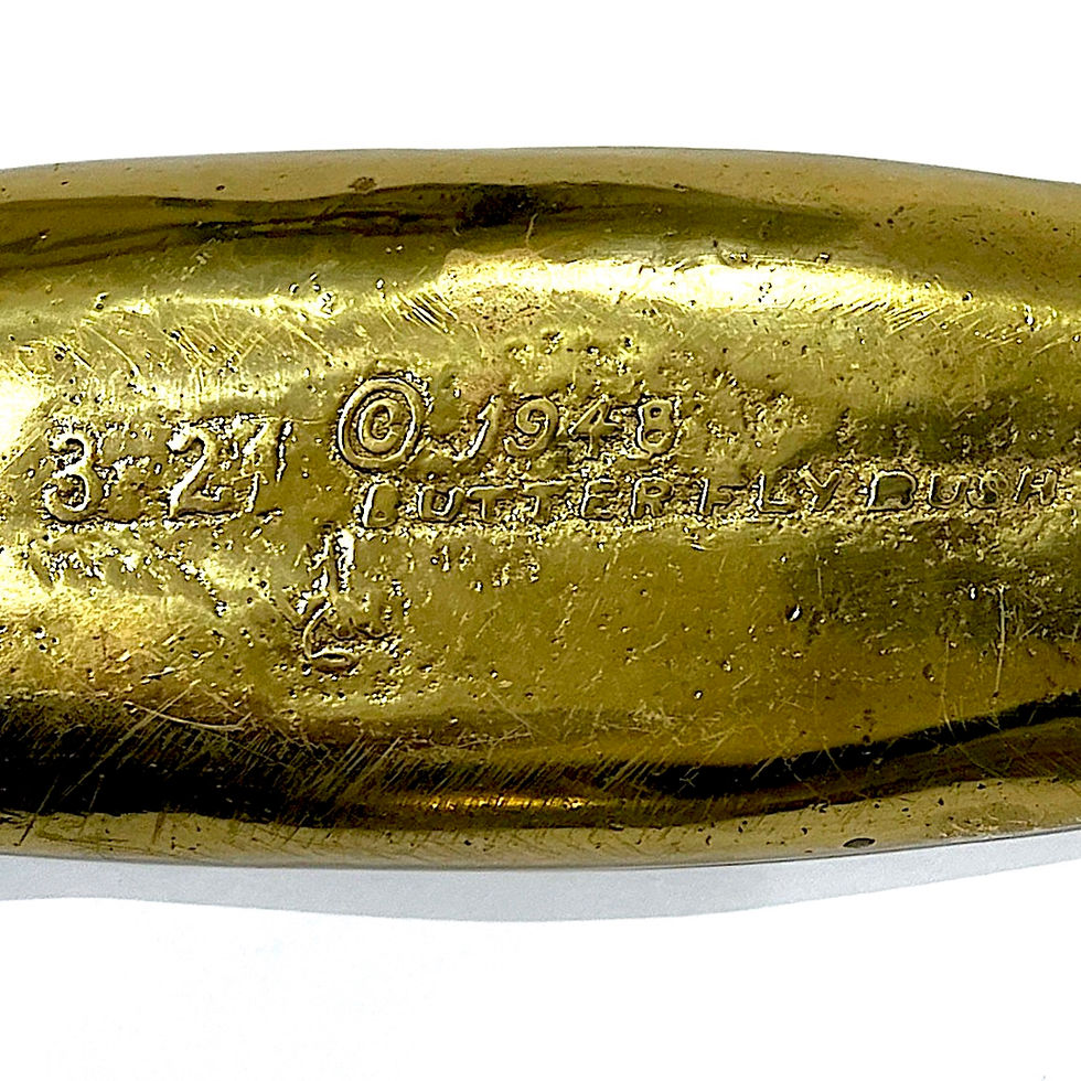 Thumbnail: SOLD: Vintage Solid Cast Brass Butterfly Bush Leaf Dish, 1948