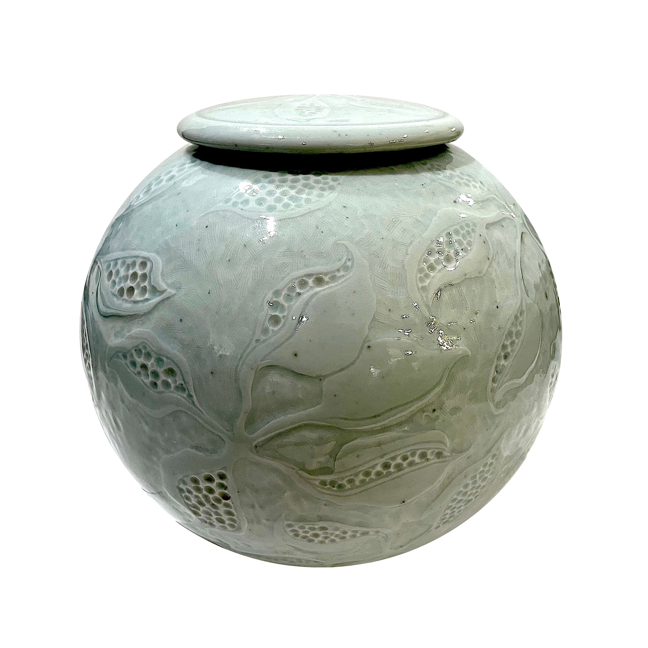 1980's Celadon Porcelain Moon Jar With Lid - Ken Edwards - Montana
