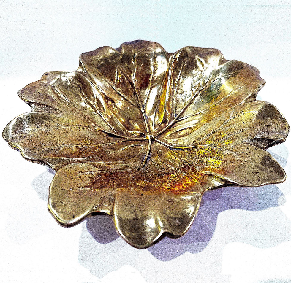 Thumbnail: SOLD: Hand -Cast Brass May Apple Leaf Dish - Virginia Metal Crafters 1948