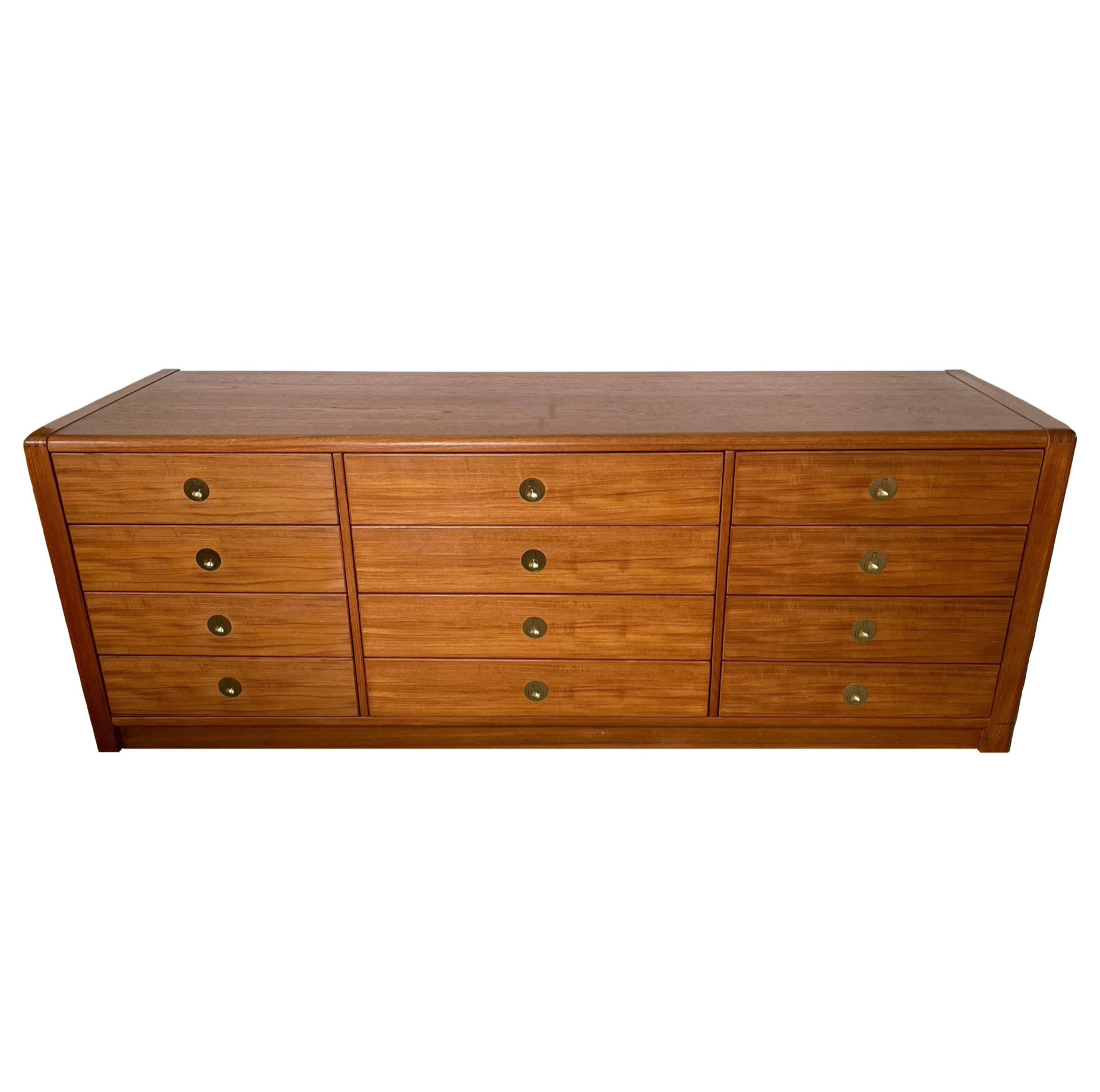 1970's D-Scan Captain Line Danish Modern Teak Nine Drawer Lowboy Dresser