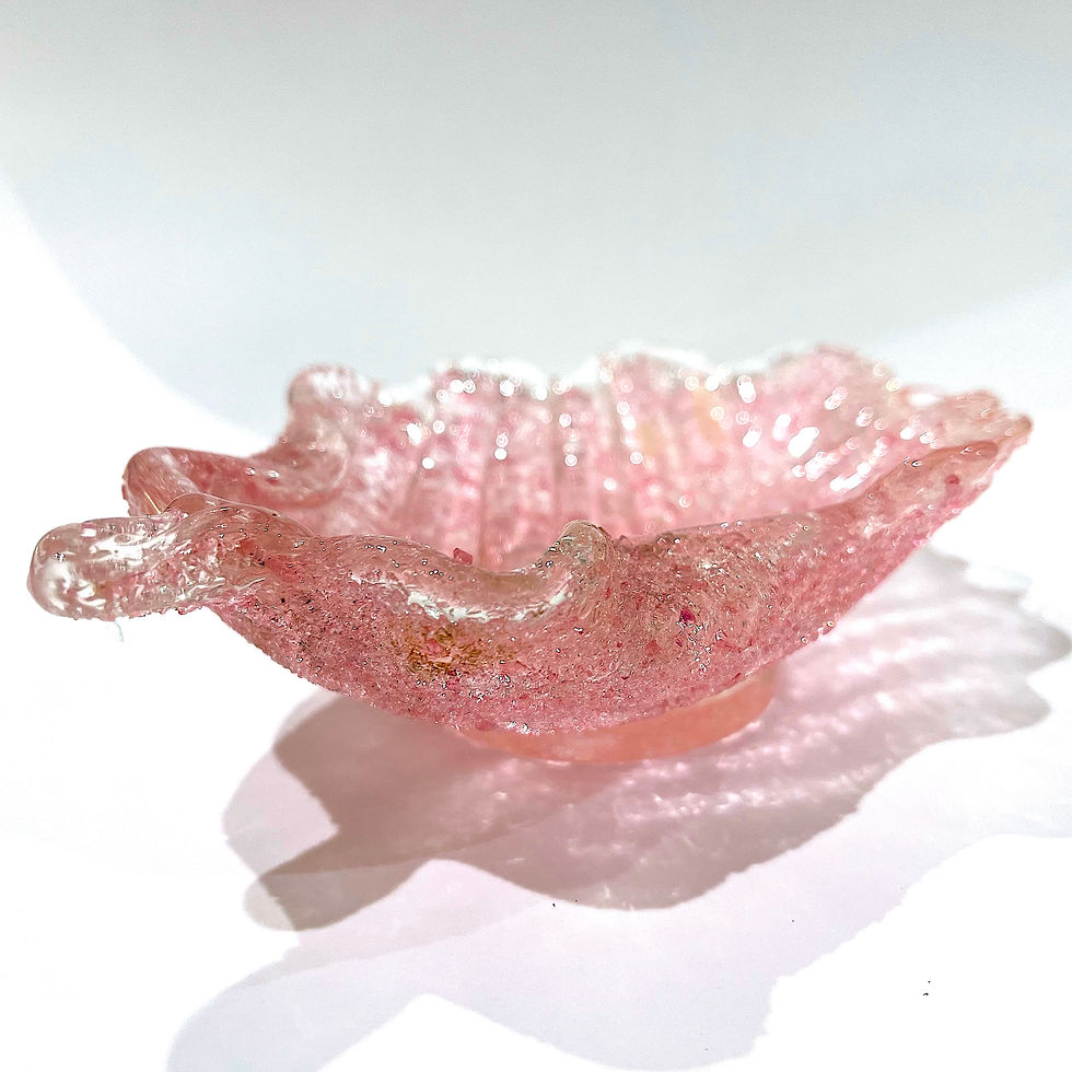 Thumbnail: SOLD: Mid-Century Modern Fratelli Toso Pink Overshot Blown Glass Leaf Dish