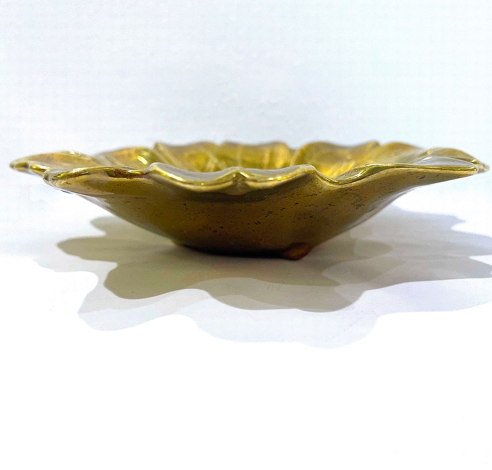 Thumbnail: SOLD: Hand -Cast Brass May Apple Leaf Dish - Virginia Metal Crafters 1948