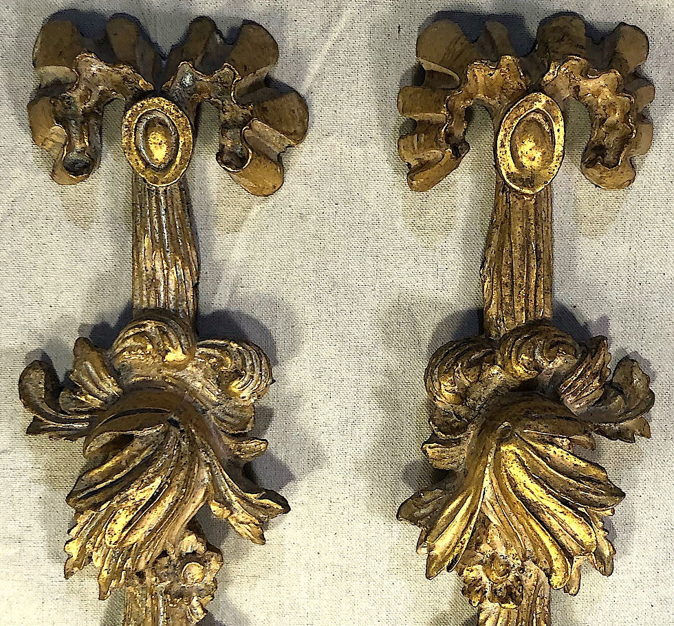 Thumbnail: Rococo Gilt Wall Carvings With Ribbons, Sunflowers, and Acanthus Leaves