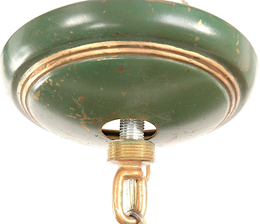 Thumbnail: SOLD: Vintage Olive Green French Tole Chandelier