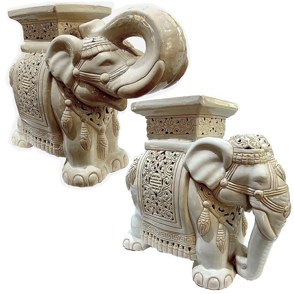Thumbnail: 1960s Vintage Chinoiserie White Elephant Ceramic Garden Stools - a Pair