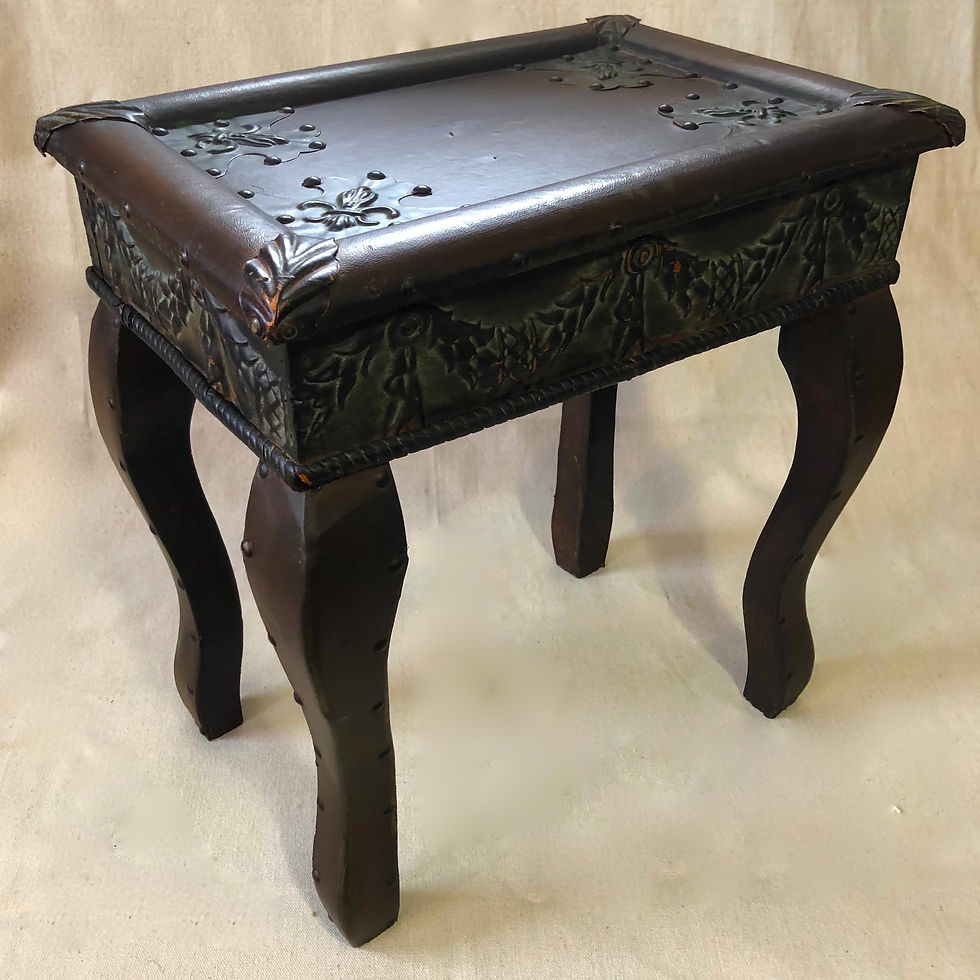 Thumbnail: SOLD: Castilian Leather and Embossed Metal Drink Table