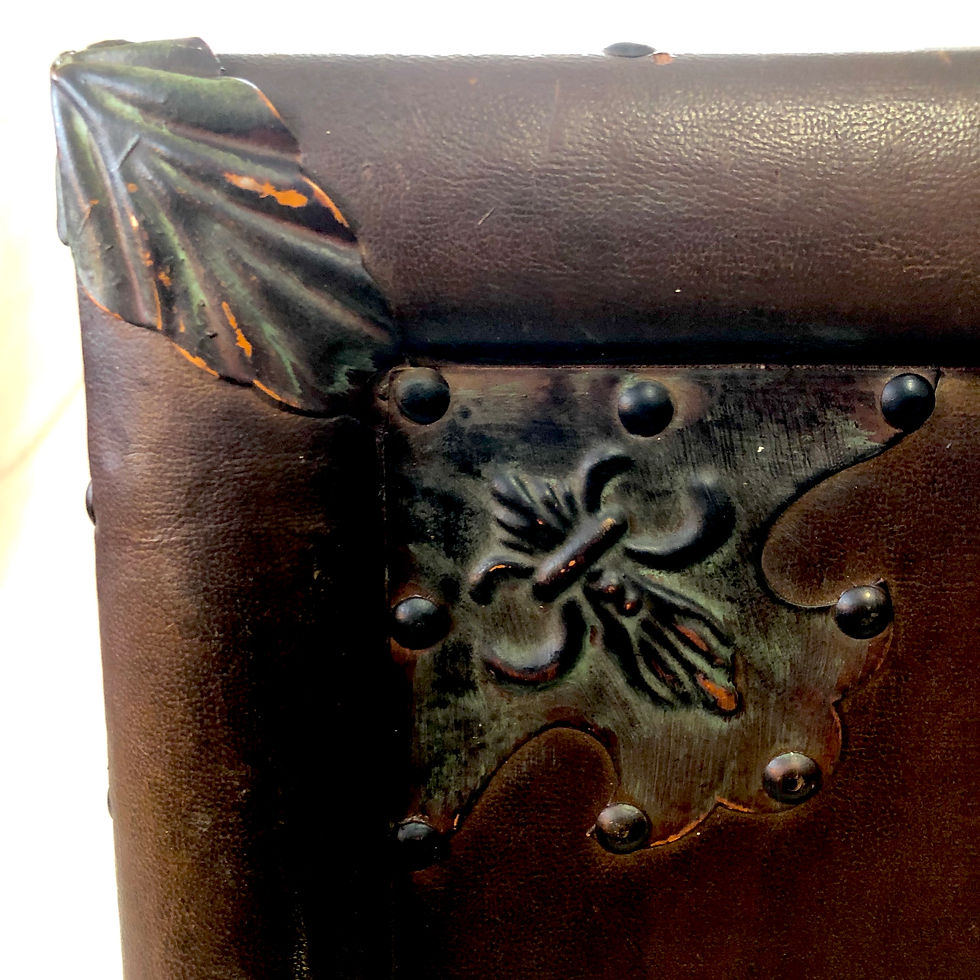 Thumbnail: SOLD: Castilian Leather and Embossed Metal Drink Table