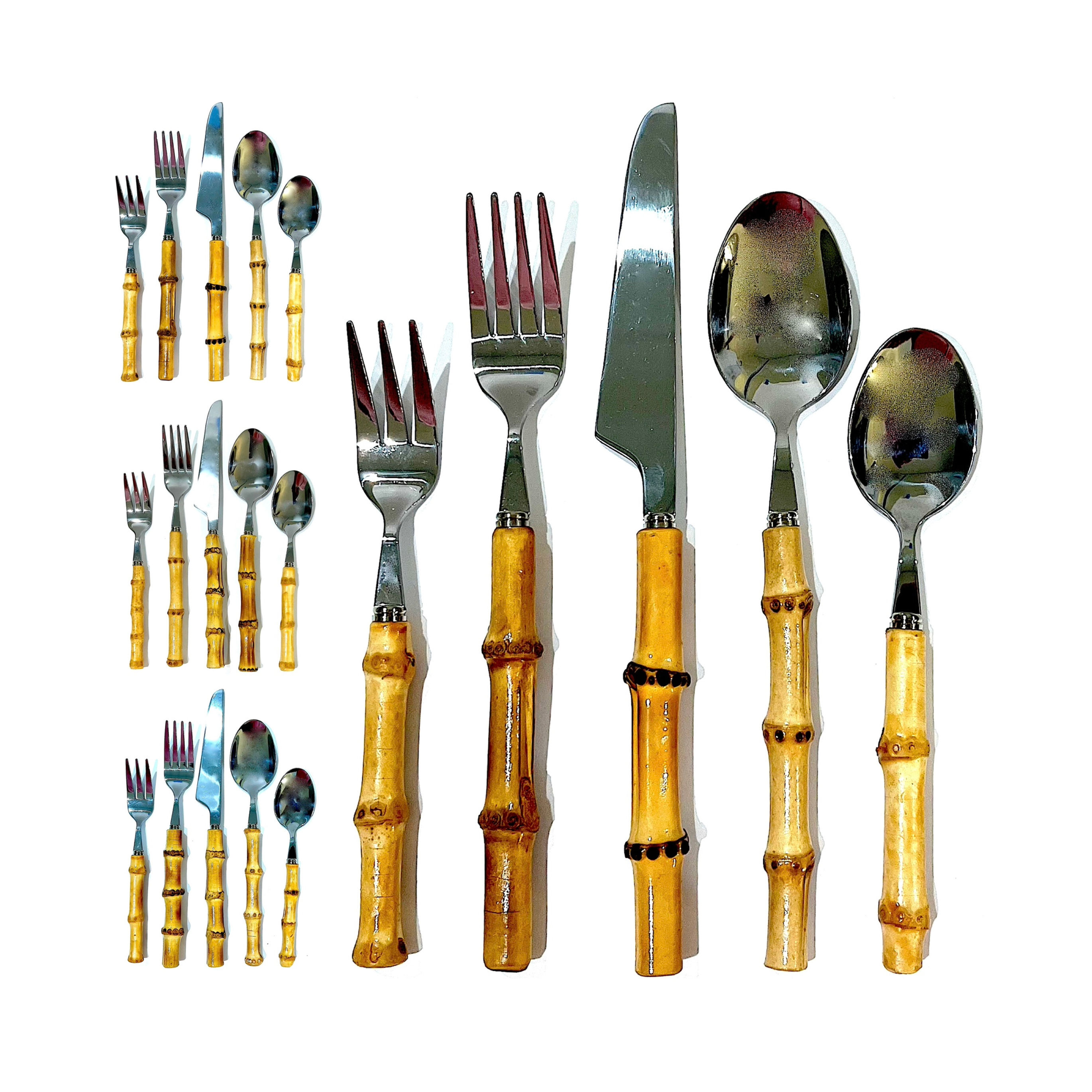 Bamboo and Polished Stainless Steel Flatware - 20 Pieces - Four 5 Place Settings