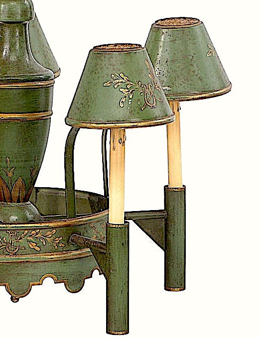 Thumbnail: SOLD: Vintage Olive Green French Tole Chandelier