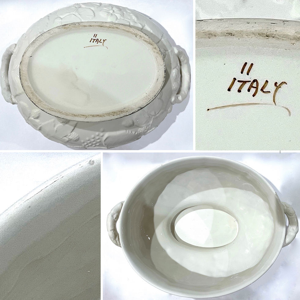 Thumbnail: SOLD:Vintage Italian Pottery Tureen Set With Grape, Leaf, Berry Decoration