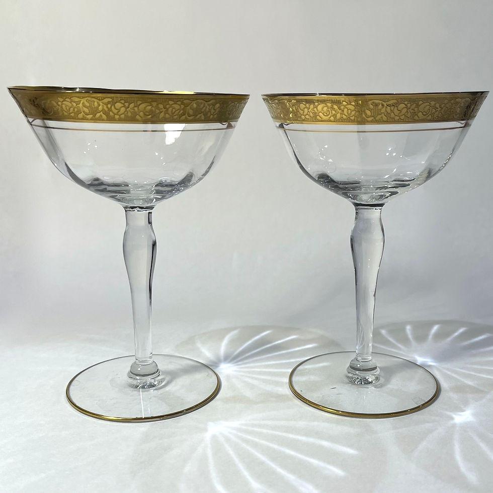 Thumbnail: 1920's Gold Encrusted Optic Crystal Martini Champagne Sherbert Coupes - Set of 8